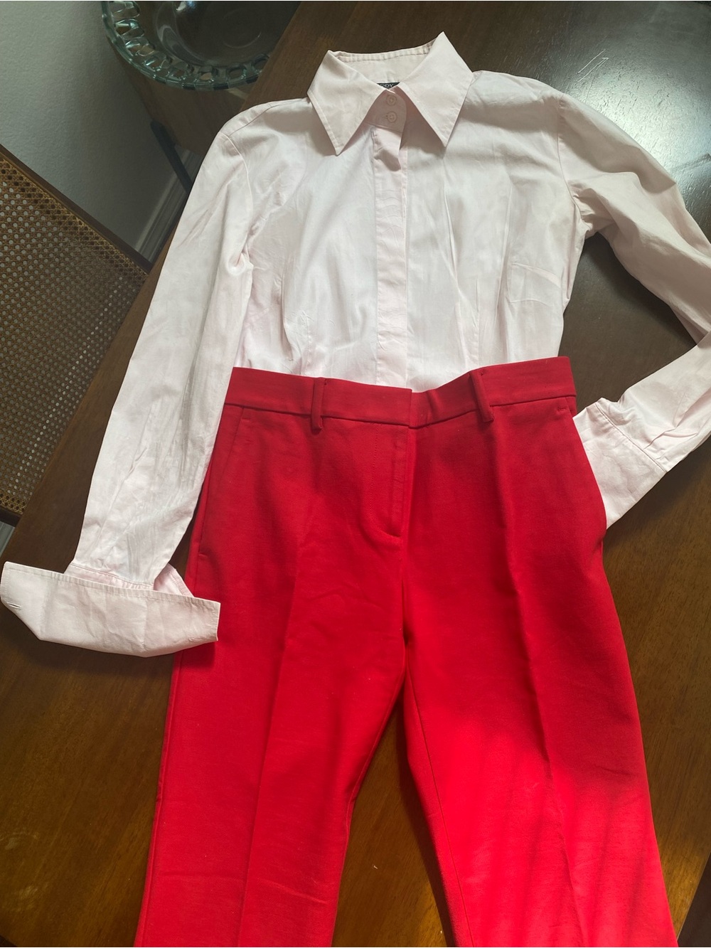 Ann Taylor Red Tailored High-Waist Trousers